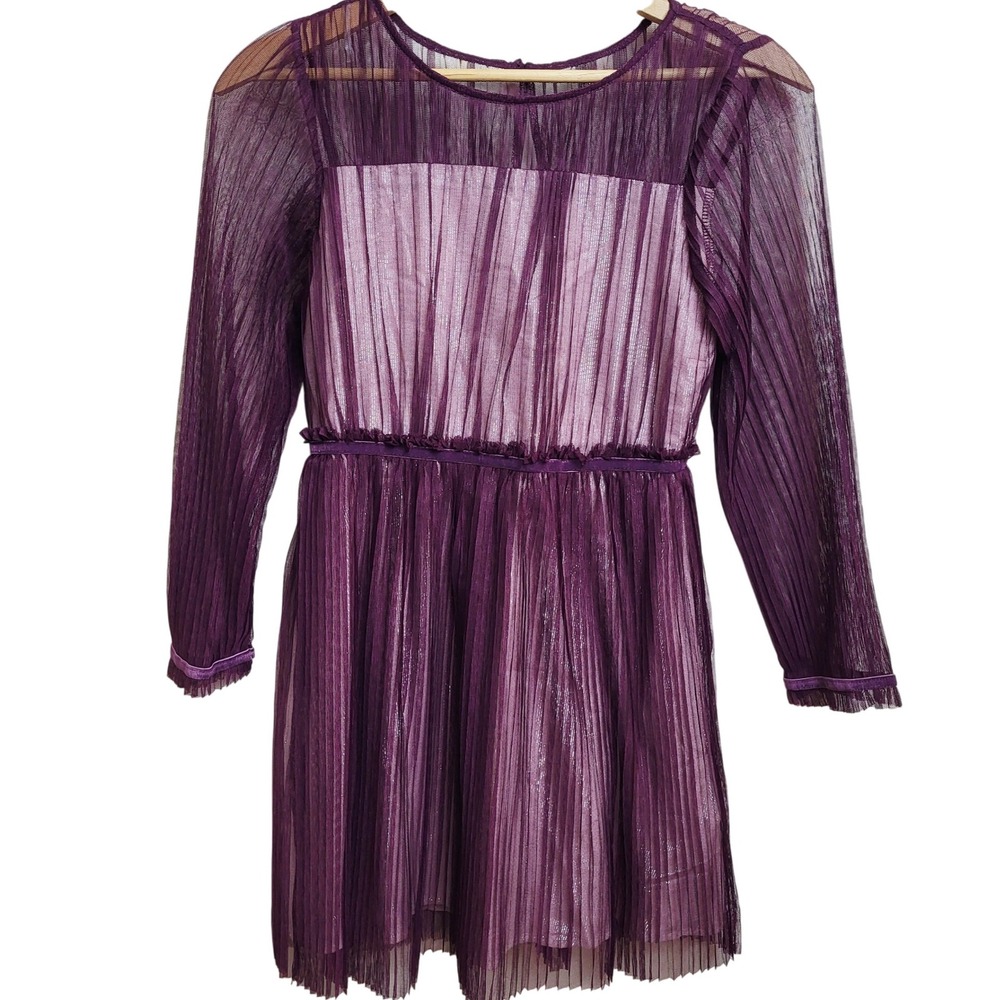 Calvin Klein Girls Dress Size‎ 12 Purple / Prune Pleated Tulle Sparkle Party NWT